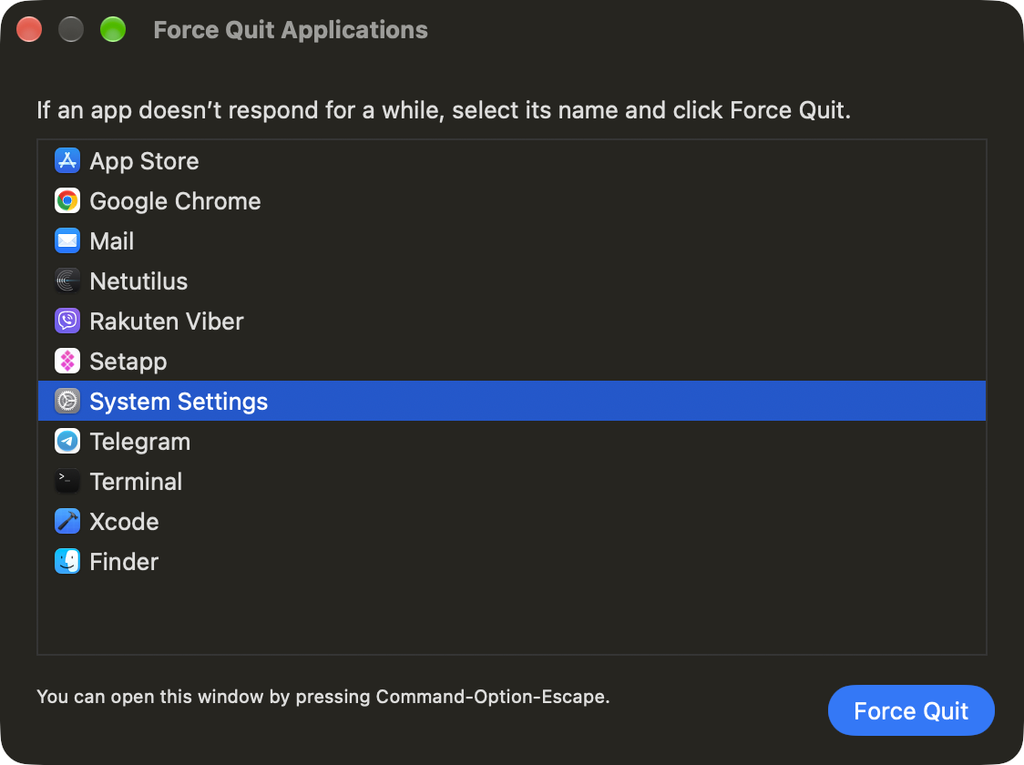Force Quit Applications window on a Mac